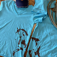 Women’s Kader T Shirt, horse print, sky blue