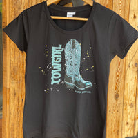 Women’s Turquoise Boot Cowgirl T Shirt - Black
