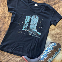 Women’s Turquoise Boot Cowgirl T Shirt - Black