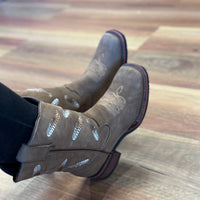 Light Brown Kookaburra Feather, Square Toe, Rubber Sole