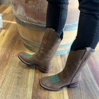 Turquoise Arrow, Square Toe, Rubber Sole