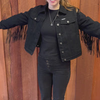 Women's Black Denim Jacket With Tassels