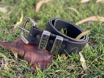Australian Made Kader Boot Co Belt Brushed Silver buckle, black leather - Kader Boot Co