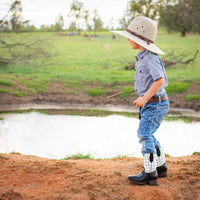Children's Karijini Black and White, White Stitching - Kader Boot Co