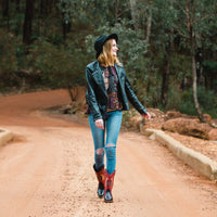 Red Tailed Black Cockatoo Feather Boots, Round Toe - Kader Boot Co