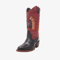 Red Tailed Black Cockatoo Feather Boots, Round Toe - Kader Boot Co