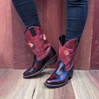 Red Tailed Black Cockatoo Feather Boots, Short Shaft, Round Toe, Rubber Sole - Kader Boot Co