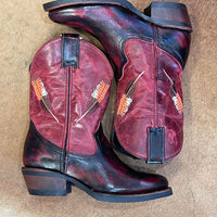 Red Tailed Black Cockatoo Feather Boots, Short Shaft, Round Toe, Rubber Sole - Kader Boot Co