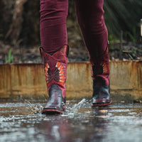 Red Tailed Black Cockatoo Feather Boots, Square Toe - Kader Boot Co