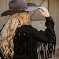 Women's Black Denim Jacket With Tassels - Kader Boot Co