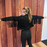 Women's Black Denim Jacket With Tassels - Kader Boot Co