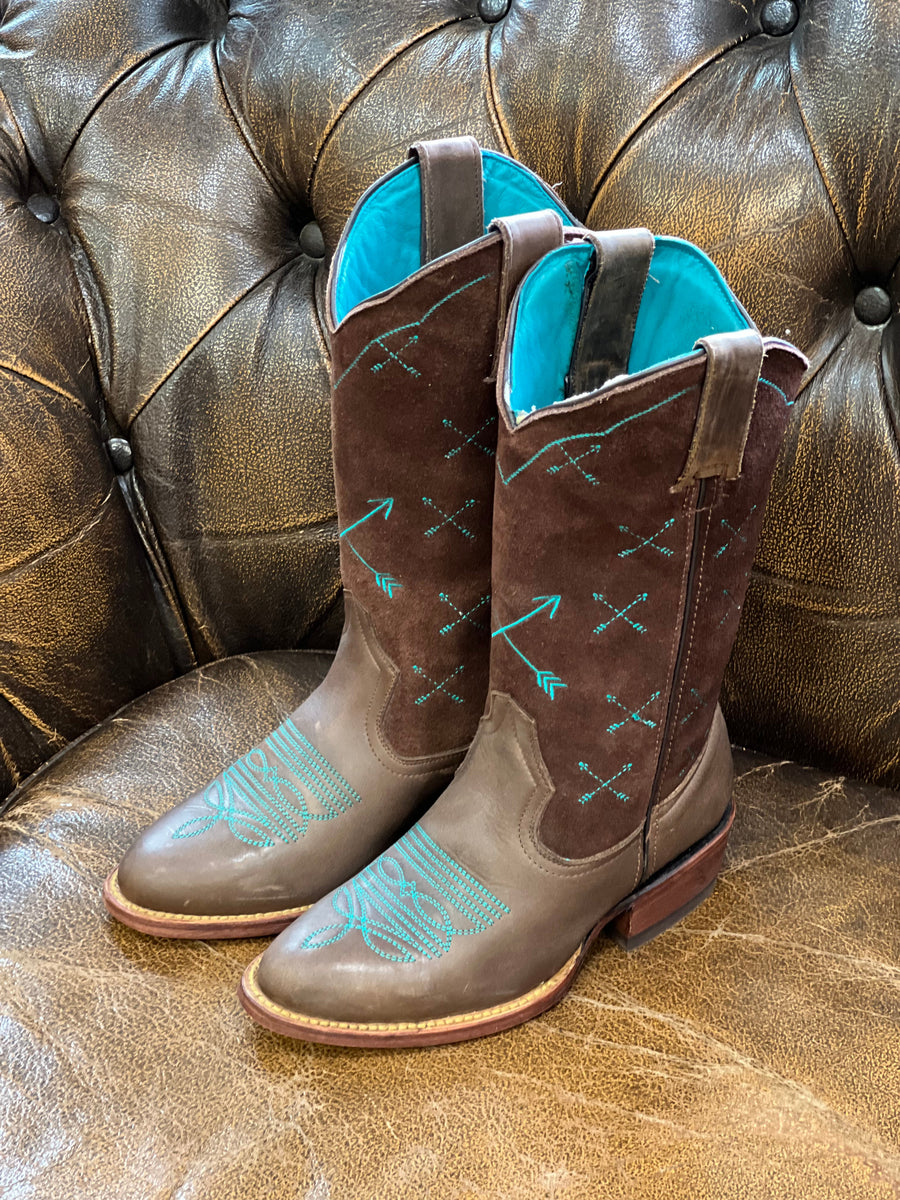 Women's Turquoise Arrow, Round Toe, Suede Shaft - Kader Boot Co