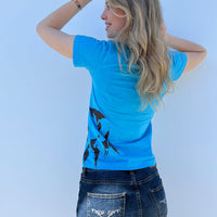 Women’s Kader T Shirt, horse print, sky blue