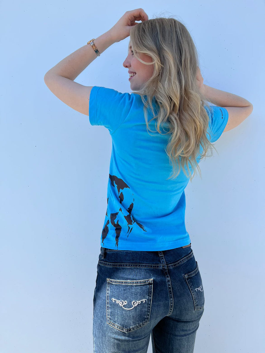 Women’s Kader T Shirt, horse print, sky blue