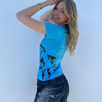 Women’s Kader T Shirt, horse print, sky blue