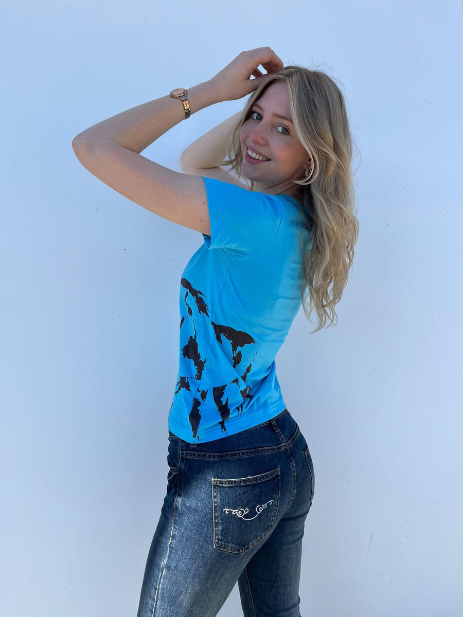 Women’s Kader T Shirt, horse print, sky blue