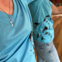 Women’s Kader T Shirt, horse print, sky blue
