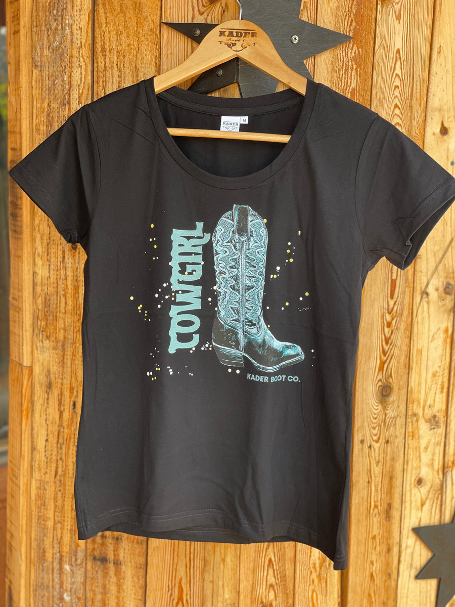 Women’s Turquoise Boot T Shirt - Black