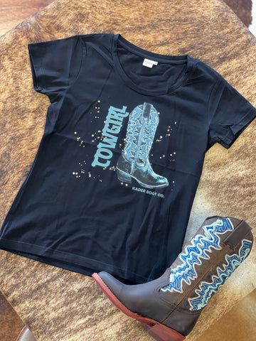 Women’s Turquoise Boot T Shirt - Black