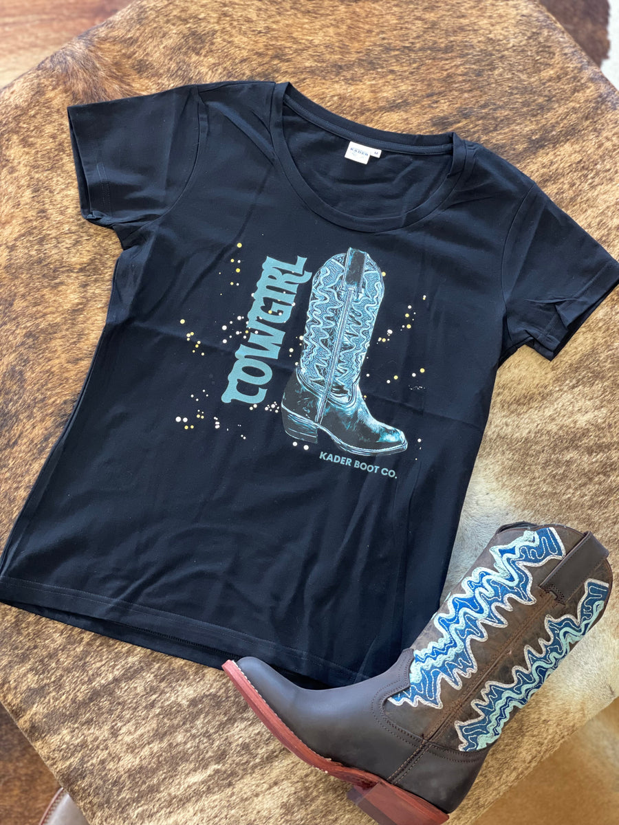 Women’s Turquoise Boot T Shirt - Black