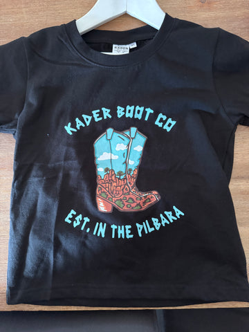 Children's Pilbara Boot Organic Cotton T Shirt in Black