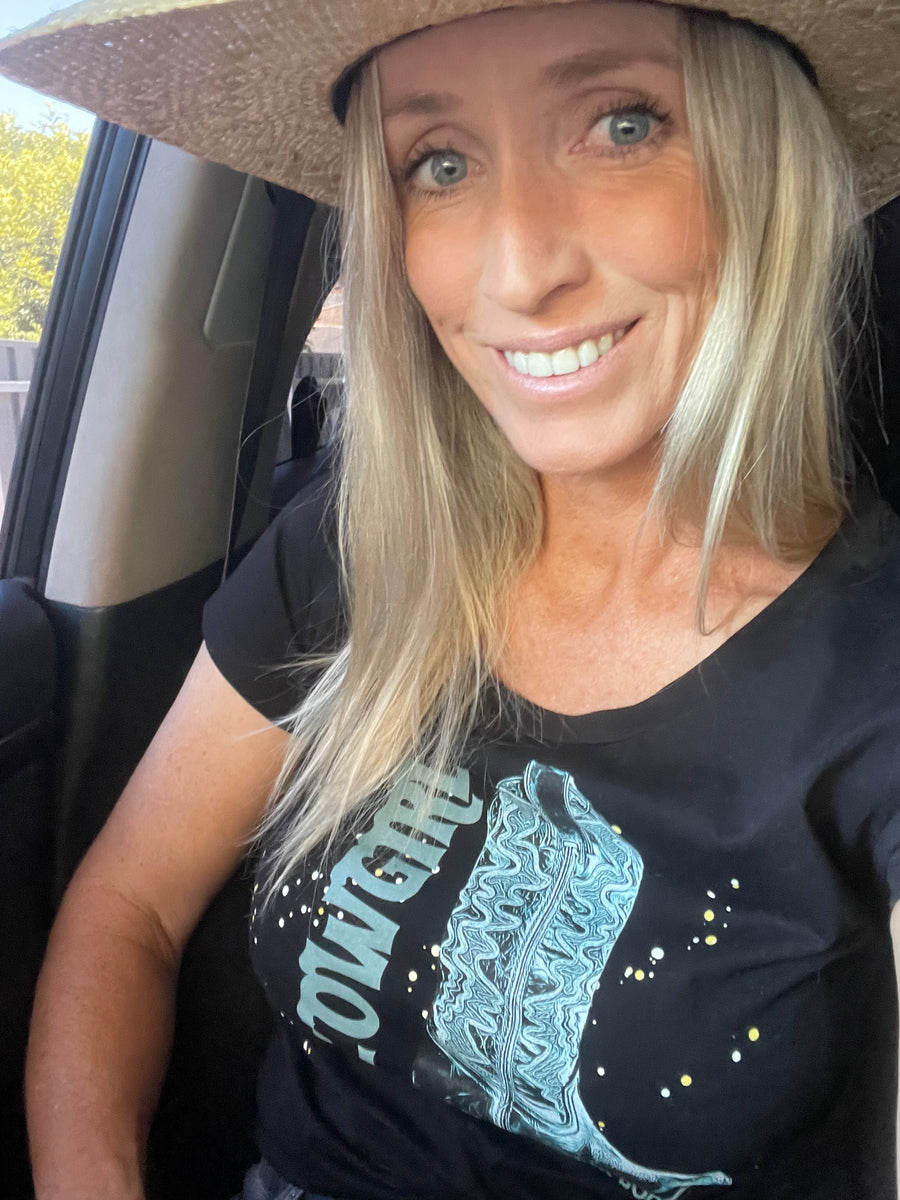 Women’s Turquoise Boot Cowgirl T Shirt - Black