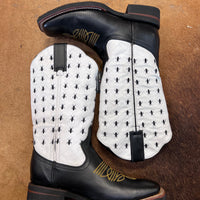 Karijini Black and White, Square Toe, Rubber Sole Yellow Stitching - Kader Boot Co