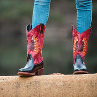 Red Tailed Black Cockatoo Feather Boots, Round Toe - Kader Boot Co