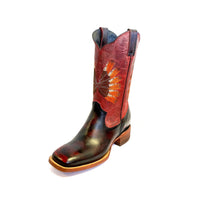 Red Tailed Black Cockatoo Feather Boots, Square Toe - Kader Boot Co