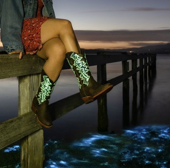 Square Toe Boots Glow In The Dark Cowboy Boots Embroidery Square