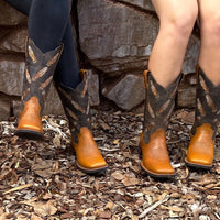 Women's Tan Kookaburra Square Toe Rubber Sole Boots - Kader Boot Co