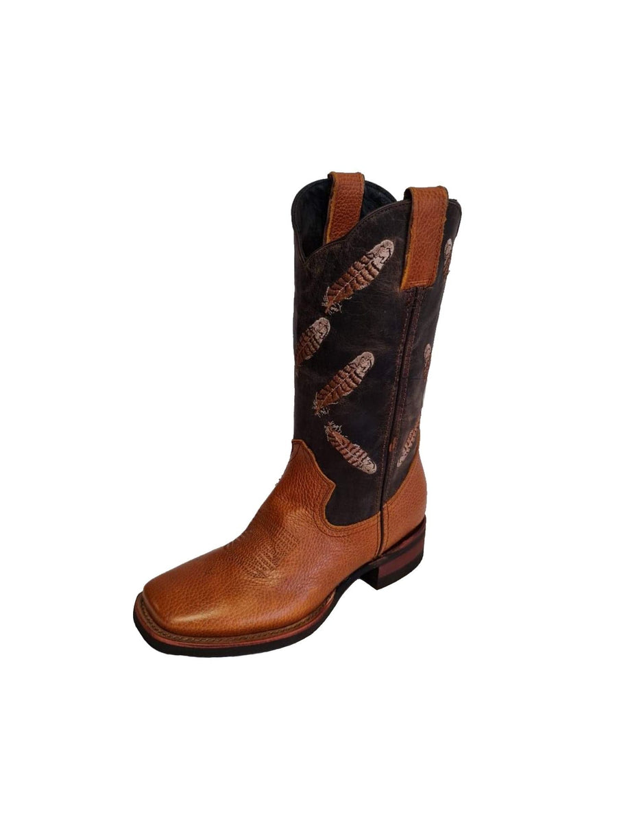 Women's Tan Kookaburra Square Toe Rubber Sole Boots - Kader Boot Co